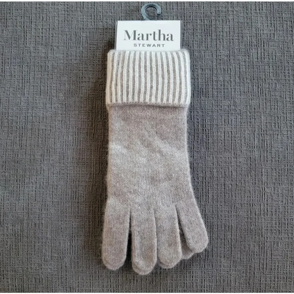 NWT Martha STEWART 100% 2 -PLY CASHMERE WOMEN'S  Grey & Tan WINTER Gloves 2 pack